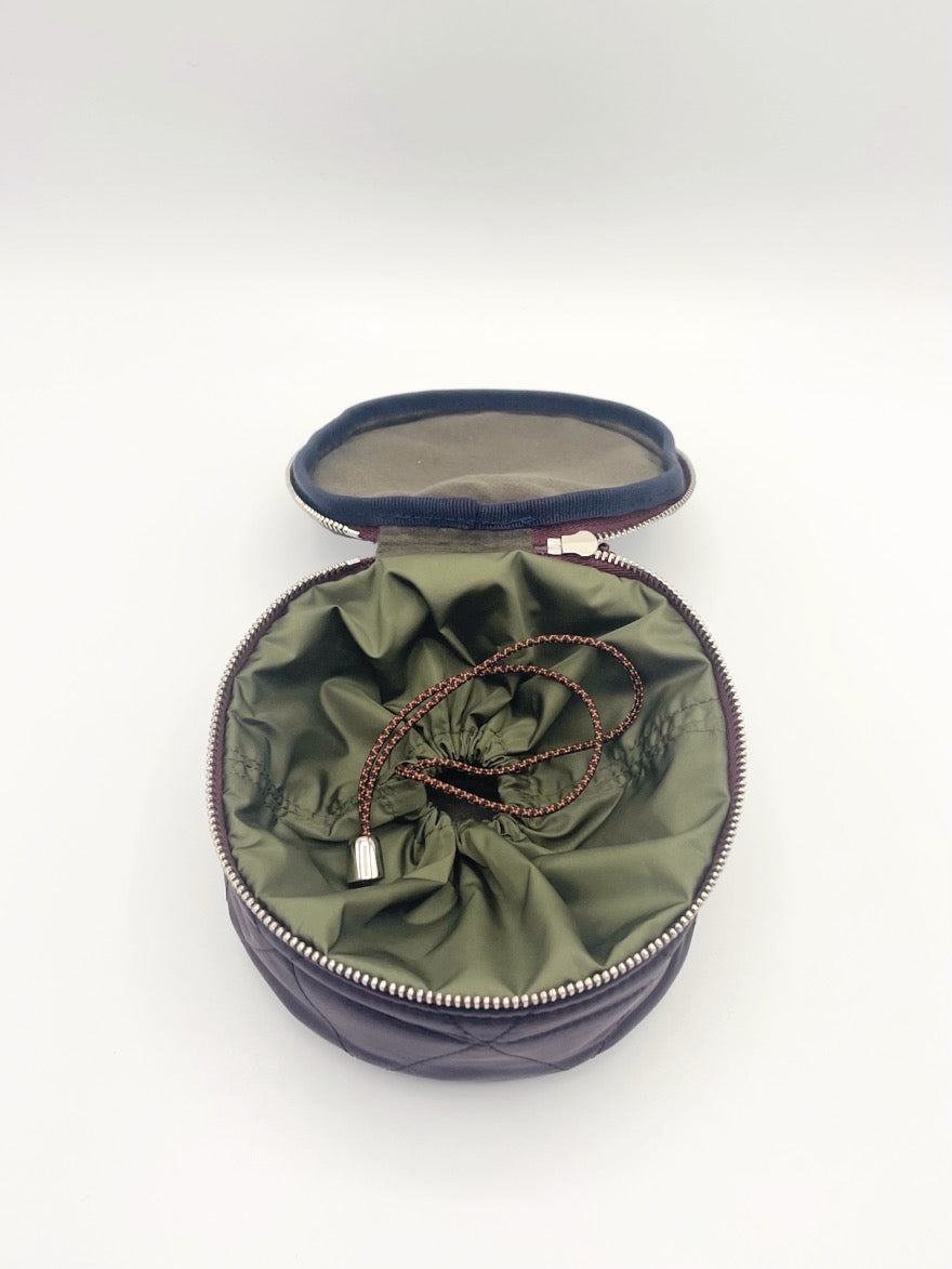 ROUND ZIP JEWELRY BAG Quilted Purple/Olive