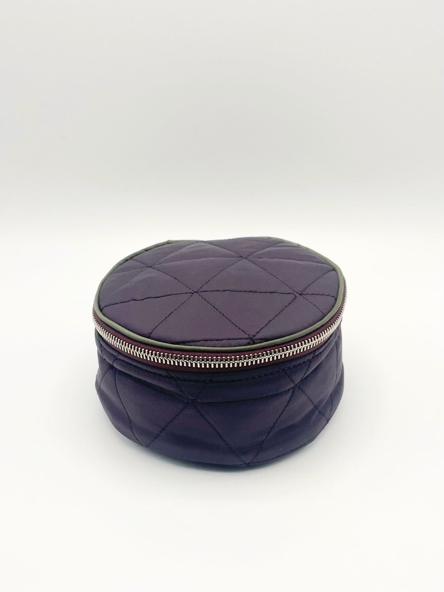 ROUND ZIP JEWELRY BAG Quilted Purple/Olive