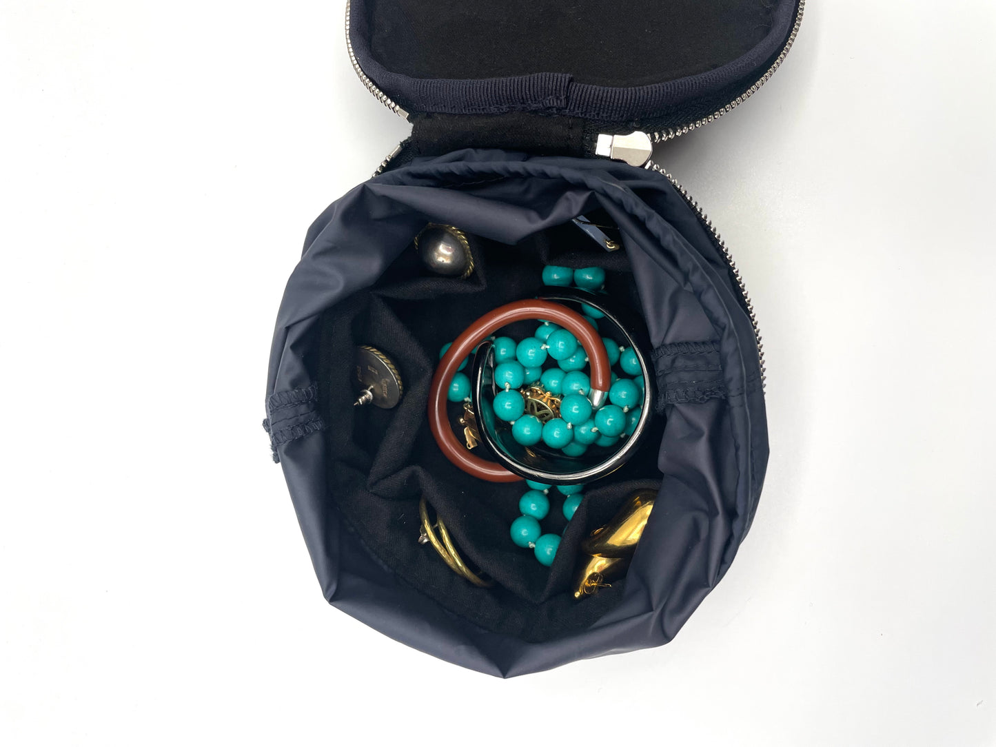 ROUND ZIP JEWELRY BAG Black/Espresso