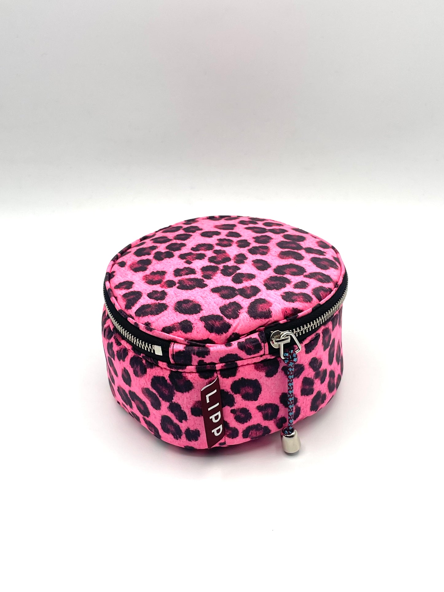 ROUND ZIP JEWELRY BAG Fuchsia Leopard/Midnight